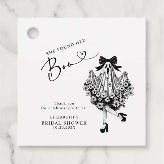 彼女は彼女のブー幽霊フローラブライダルシャワーを見つけた フェイバータグ (正面)