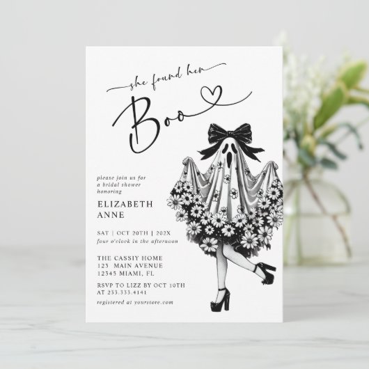 彼女は彼女のブー幽霊フローラブライダルシャワーを見つけた 招待状 (スタンド正面)