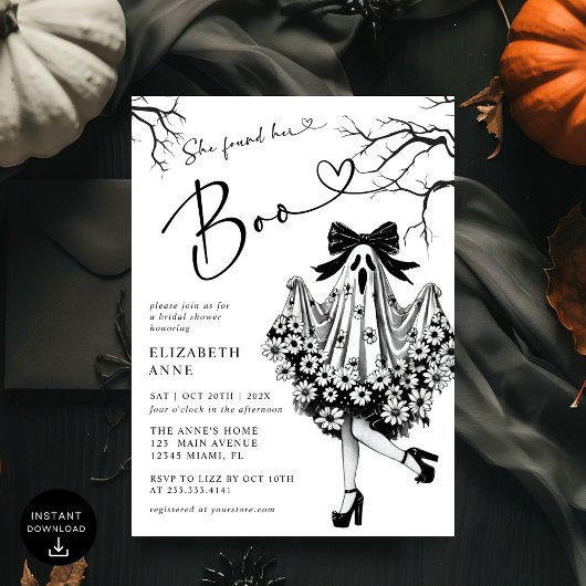 彼女は彼女のブー幽霊フローラブライダルシャワーを見つけた 招待状