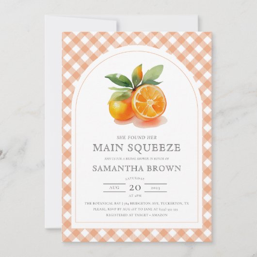 彼女は彼女のメイン絞りオレンジ色のブライダルシャワーを見つけた 招待状 (正面)