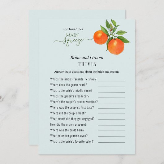 彼女は彼女のメイン絞りシャワートリビアゲームを見つけた 招待状 (正面/裏面)