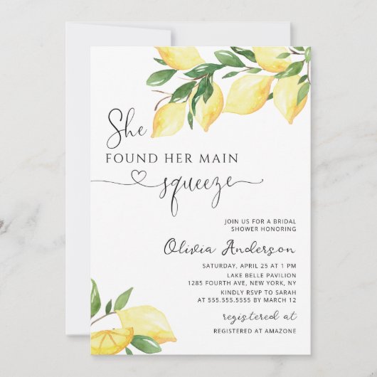 彼女は彼女のメイン絞りブライダルシャワーを見つけた 招待状 (正面)