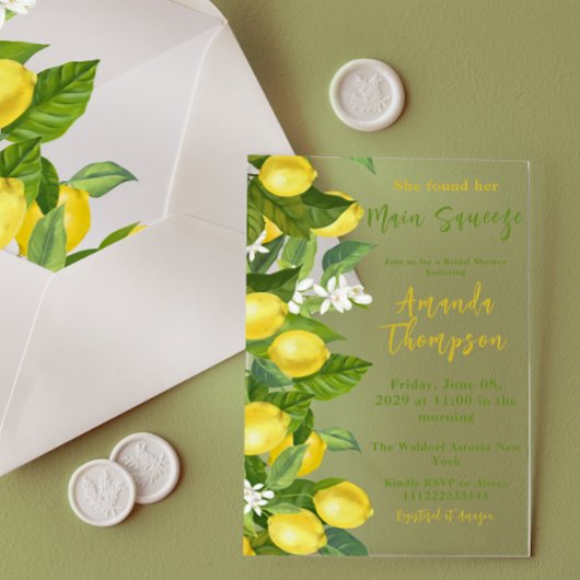 彼女は彼女のメイン絞りブライダルシャワーレモンを見つけた アクリル招待状