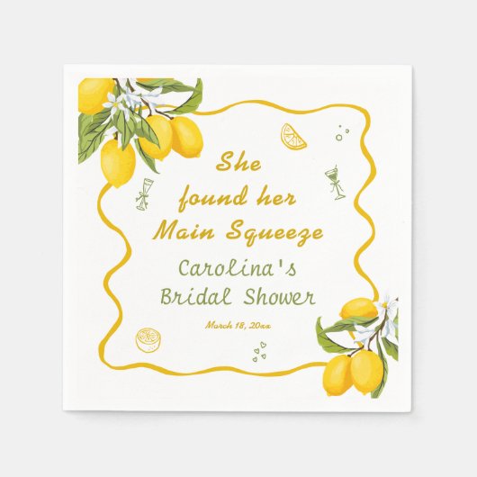 彼女は彼女のメイン絞りブライダルシャワーレモンを見つけた スタンダードカクテルナプキン (正面)