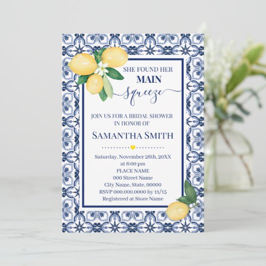 彼女は彼女のメイン絞りブライダルシャワー招待状を見つけた セーブザデート (スタンド正面)