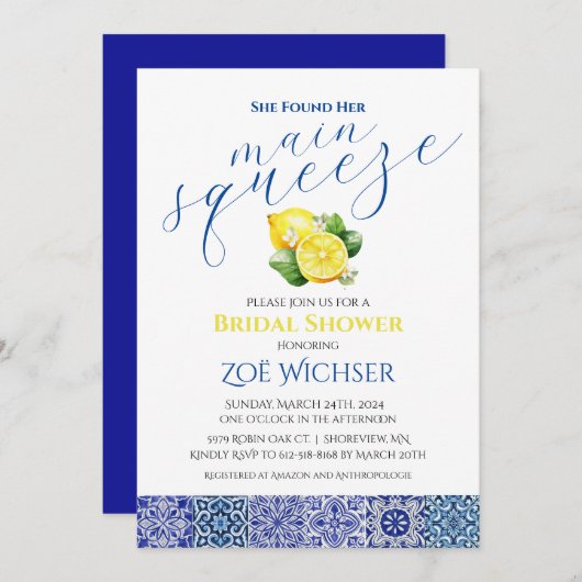 彼女は彼女のメイン絞りブライダルシャワー招待状を見つけた 招待状 (正面/裏面)