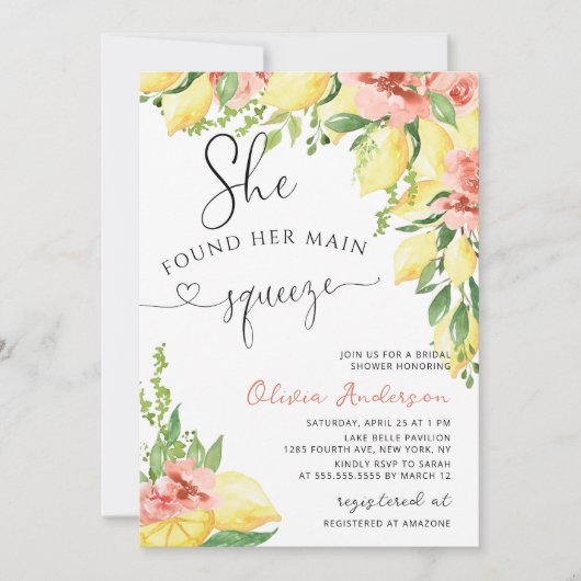 彼女は彼女のメイン絞りブライダルシャワーQRコードを見つけた 招待状 (正面)