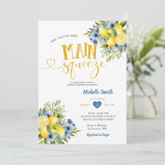 彼女は彼女のメイン絞りレモナードブライダルシャワーを見つけた 招待状 (スタンド正面)