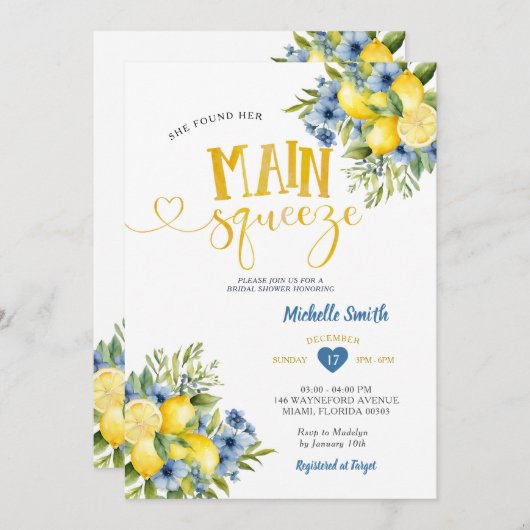 彼女は彼女のメイン絞りレモナードブライダルシャワーを見つけた 招待状 (正面/裏面)