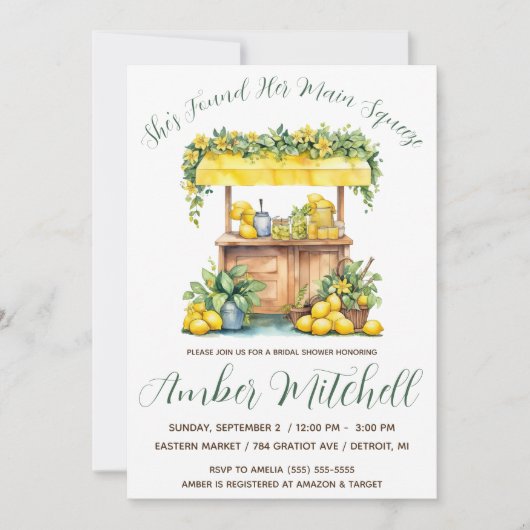 彼女は彼女のメイン絞りレモネードブライダルシャワーを見つけた 招待状 (正面)