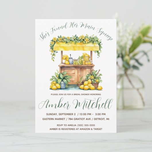彼女は彼女のメイン絞りレモネードブライダルシャワーを見つけた 招待状 (スタンド正面)