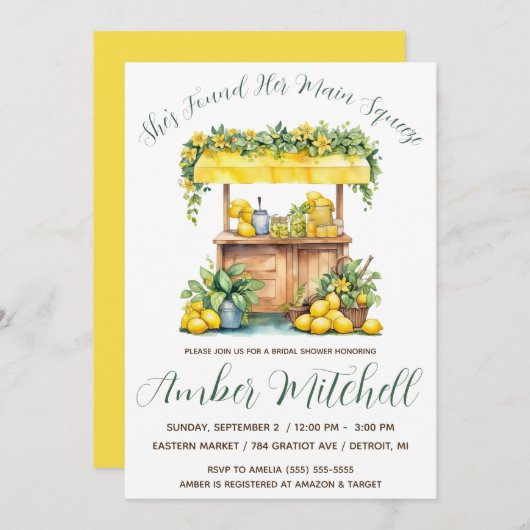 彼女は彼女のメイン絞りレモネードブライダルシャワーを見つけた 招待状 (正面/裏面)