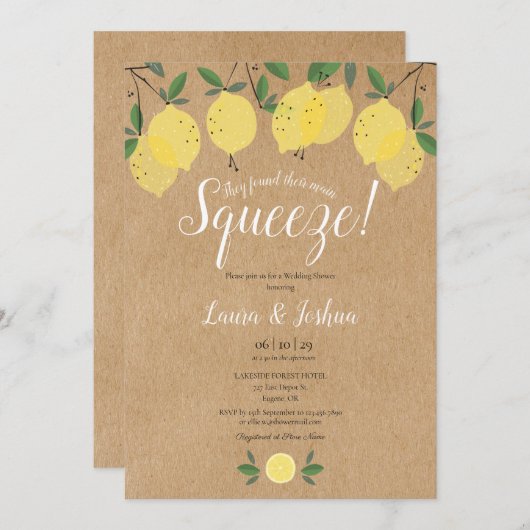 彼女は彼女のメイン絞りレモンウェディングシャワーを見つけた 招待状 (正面/裏面)
