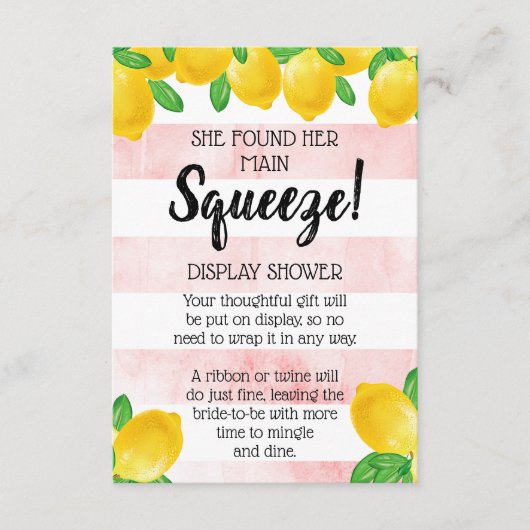 彼女は彼女のメイン絞りレモンブライダルシャワーを見つけた エンクロージャーカード (正面)