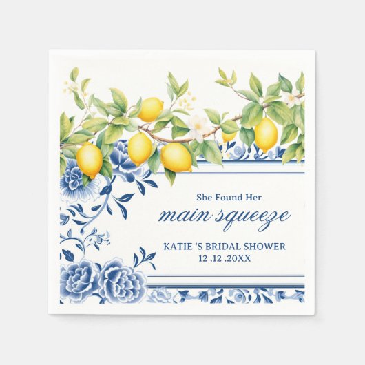 彼女は彼女のメイン絞りレモンブライダルシャワーを見つけた スタンダードカクテルナプキン (正面)