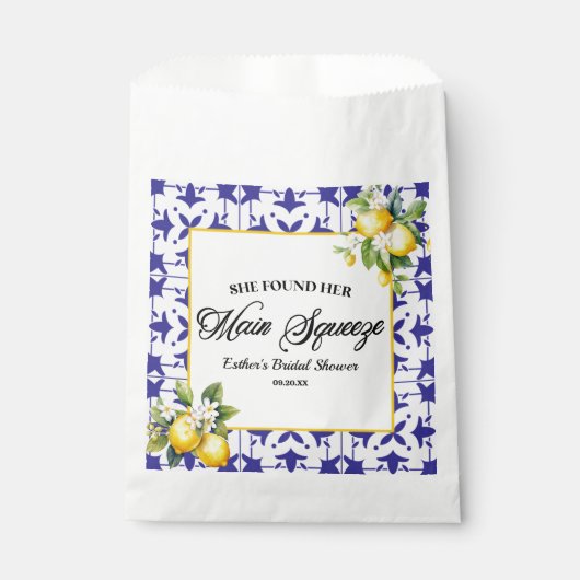 彼女は彼女のメイン絞りレモンブライダルシャワーを見つけた フェイバーバッグ (正面)