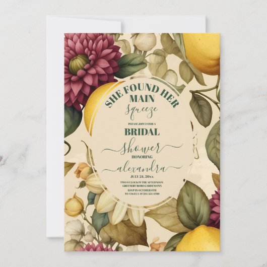彼女は彼女のメイン絞りレモンブライダルシャワーを見つけた 招待状 (正面)