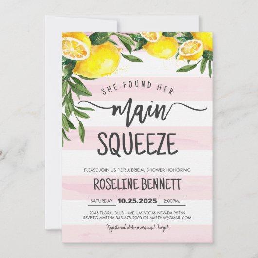 彼女は彼女のメイン絞りレモンブライダルシャワーを見つけた 招待状 (正面)
