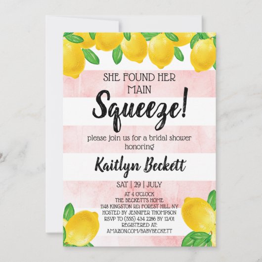 彼女は彼女のメイン絞りレモンブライダルシャワーを見つけた 招待状 (正面)