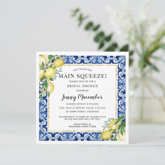 彼女は彼女のメイン絞りレモンブライダルシャワーを見つけた 招待状 (スタンド正面)