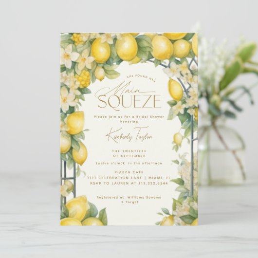 彼女は彼女のメイン絞りレモンブライダルシャワーを見つけた 招待状 (スタンド正面)