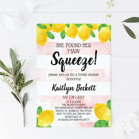 彼女は彼女のメイン絞りレモンブライダルシャワーを見つけた 招待状