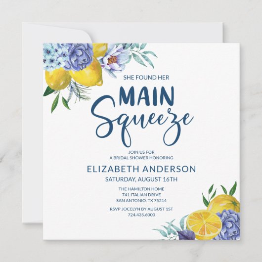 彼女は彼女のメイン絞りレモンブライダルシャワーを見つけた 招待状 (正面)