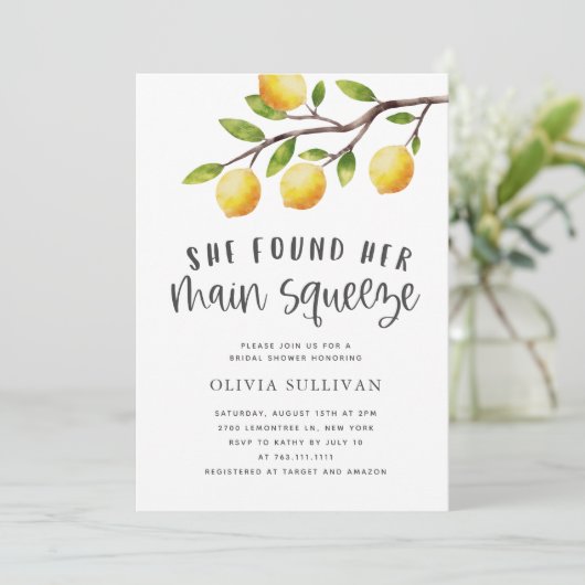 彼女は彼女のメイン絞りレモンブライダルシャワーを見つけた 招待状 (スタンド正面)