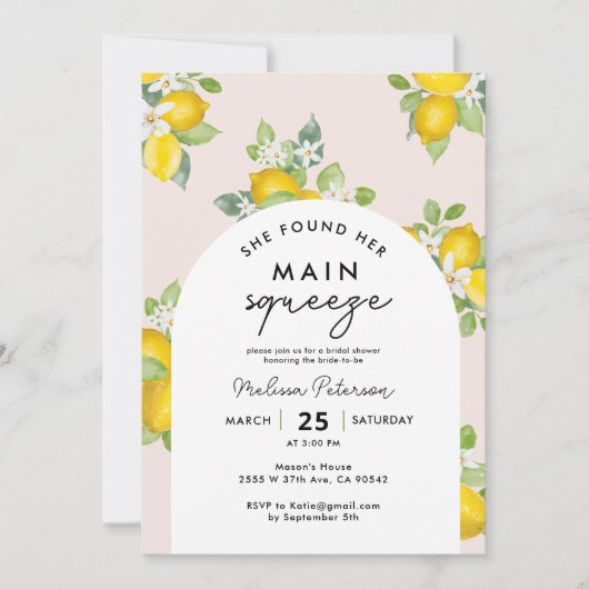 彼女は彼女のメイン絞りレモンブライダルシャワーを見つけた 招待状 (正面)