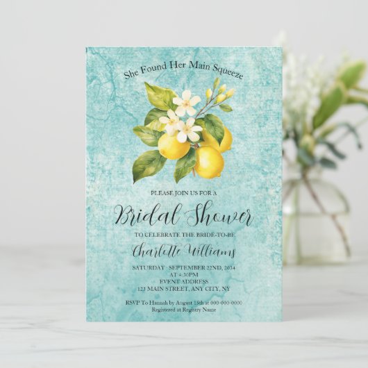 彼女は彼女のメイン絞りレモンブライダルシャワーを見つけた 招待状 (スタンド正面)