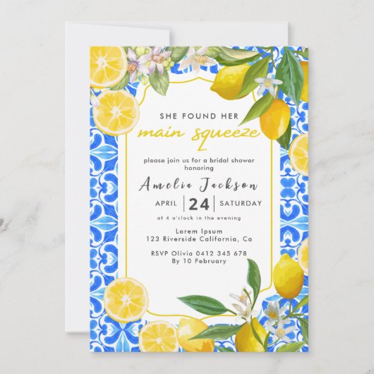 彼女は彼女のメイン絞りレモンブライダルシャワーを見つけた 招待状 (正面)