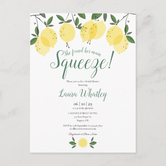 彼女は彼女のメイン絞りレモンブライダルシャワーを見つけた 案内ポストカード (正面)