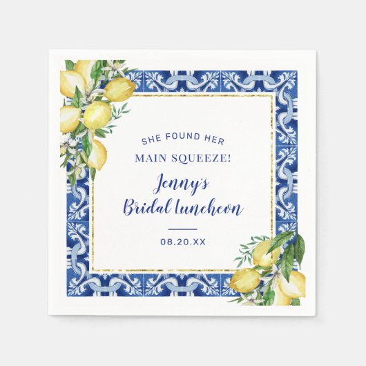 彼女は彼女のメイン絞りレモンブライダル昼食会を見つけた スタンダードカクテルナプキン (正面)