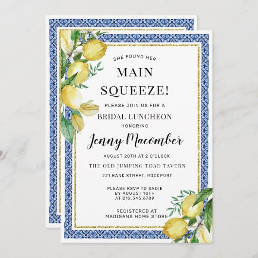 彼女は彼女のメイン絞りレモンブライダル昼食会を見つけた 招待状 (正面/裏面)