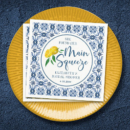 彼女は彼女のメイン絞りレモンブルーイタリアンタイルを見つけた スタンダードカクテルナプキン