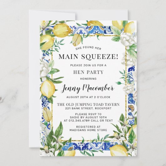彼女は彼女のメイン絞りレモンヘンパーティーを見つけた 招待状 (正面)