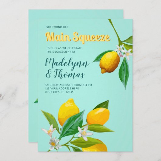 彼女は彼女のメイン絞りレモン婚約パーティを見つけた 招待状 (正面/裏面)