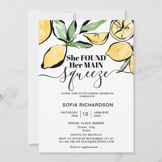 彼女は彼女のメイン絞りレモンBOHO SUMMERを見つけた 招待状 (正面)