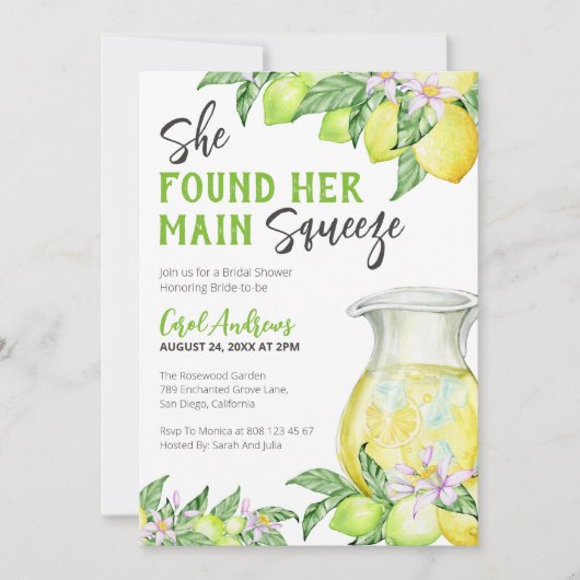 彼女は彼女のメイン絞り柑橘系のブライダルシャワーを見つけた 招待状 (正面)