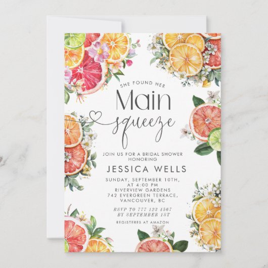 彼女は彼女のメイン絞り柑橘系のブライダルシャワーを見つけた 招待状 (正面)