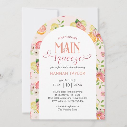 彼女は彼女のメイン絞り柑橘系のブライダルシャワーを見つけた 招待状 (正面)
