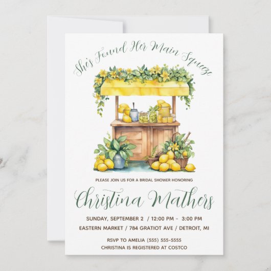彼女は彼女のメイン・スクイーズを見つけた!レモンブライダルシャワー 招待状 (正面)