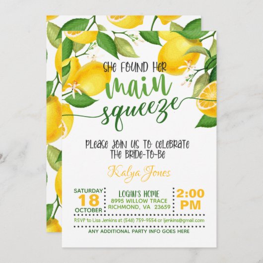 彼女は彼女の主なスクイーズを見つけた – ブライダルシャワー 招待状 (正面/裏面)