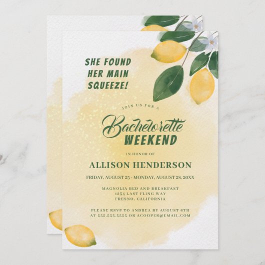 彼女は彼女の主な絞りバチェロレッテ週末を見つけた 招待状 (正面/裏面)