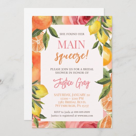 彼女は彼女の主な絞りブライダルシャワーの招待を見つけた 招待状 (正面/裏面)