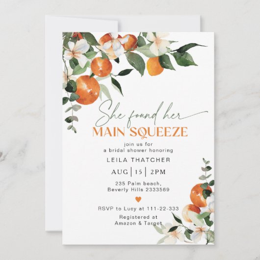 彼女は彼女の主な絞りブライダルシャワーを見つけた 招待状 (正面)