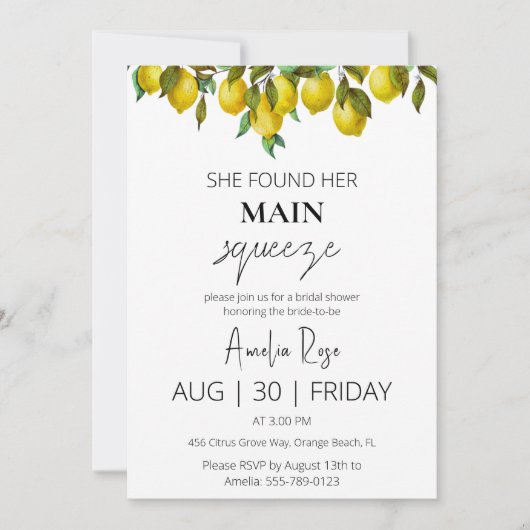 彼女は彼女の主な絞りブライダルシャワーを見つけた 招待状 (正面)