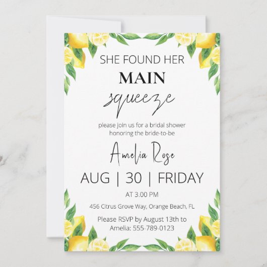 彼女は彼女の主な絞りブライダルシャワーを見つけた 招待状 (正面)