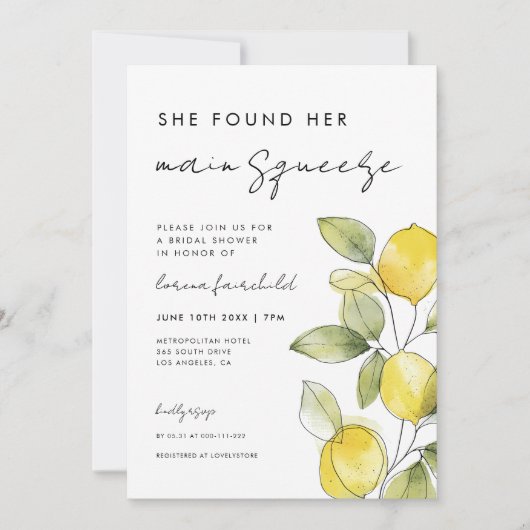 彼女は彼女の主な絞りブライダルシャワーを見つけた 招待状 (正面)
