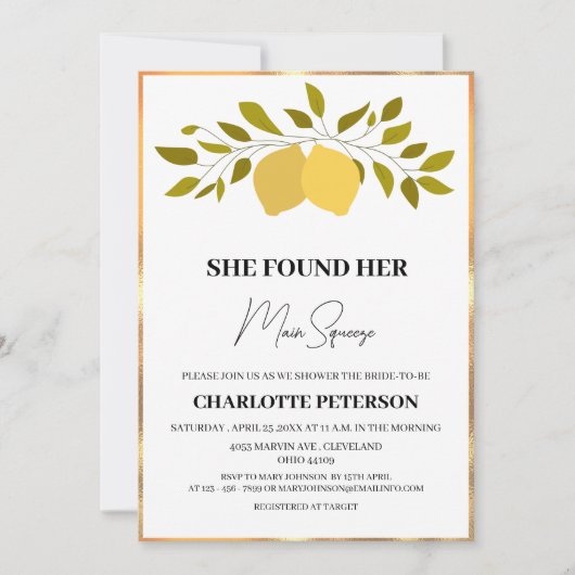 彼女は彼女の主な絞りブライダルシャワーを見つけた 招待状 (正面)